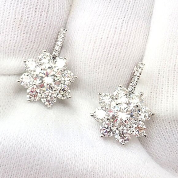 Authentic! T Foster & Co Platinum Flower 4.84ctw Diamond Stud Halo Earrings GIA - Picture 6 of 12